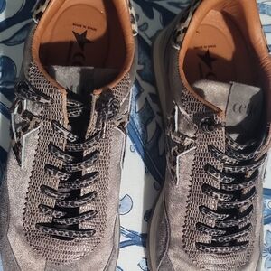 Women Metallic Sneakers with Animal Print Accents